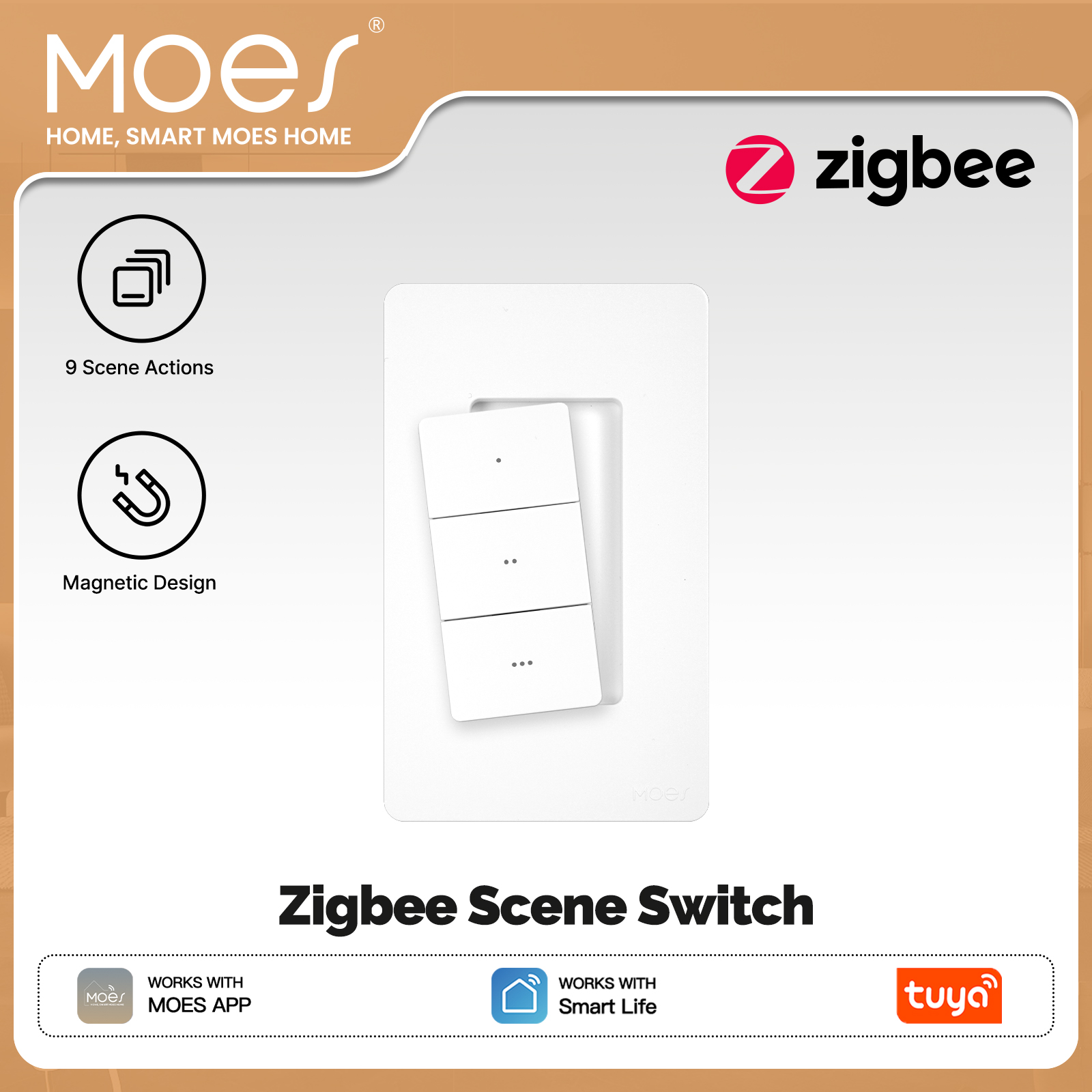Push Button Tactile - MOES Tuya Zigbee Умный беспроводной сценарный